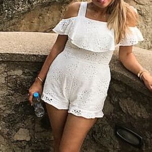 Saks Fifth Avenue White Eyelet Shorts Romper